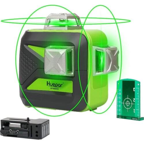 Huepar 3D Cross Line Laser Level 360 Self-leveling 12 Lines Green Beam Measure Tools Includes LR-6RG Digital LCD Laser Receiver