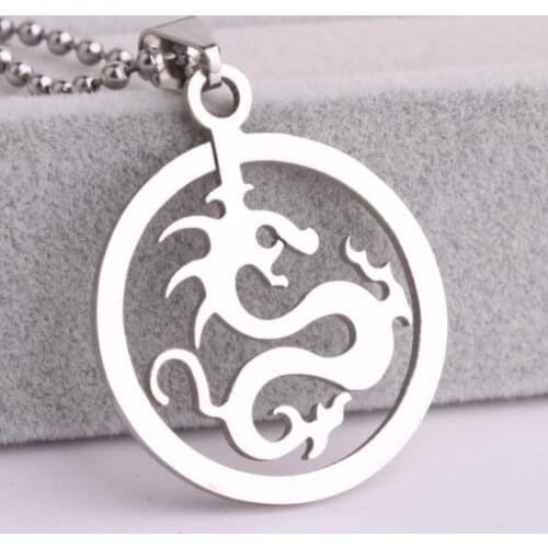 Silver color round Dragon 316L Stainless Steel pendant necklaces bead chain for men women wholesale