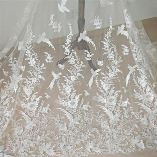 Bridal Wedding Dress Lace Fabric Luxury Sequin Evening Dress Ivory sell for 1 Yard