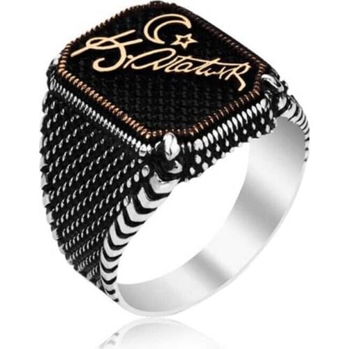 Tevuli 925 Sterling Silver Mustafa Kemal Ataturk Signed Moon Star Men 'S Ring