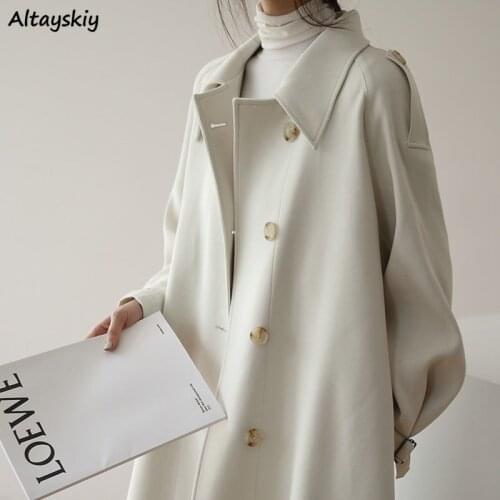 Solid Trench Women Spliced Single Breasted Korean Style Chic Trendy Popular Leisure Ulzzang Slim Spring Autumn College Elegant