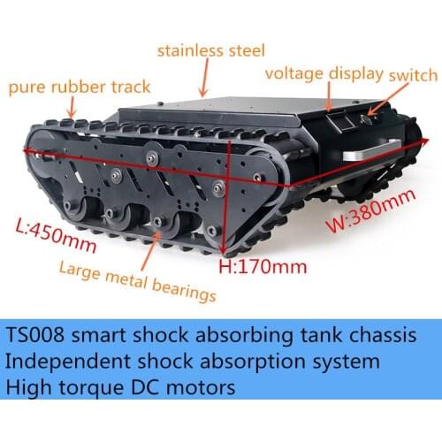 TS008 Stainless Steel Smart Shock Absorbing Crawler Robot Tank Chassis Rubber Caterpillar High Torque Motor Off-Road 35KG Load