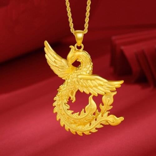 Heavy Gold New Pure 24K Yellow Gold Pendant Women phoenix Ethnic Necklace Pendant