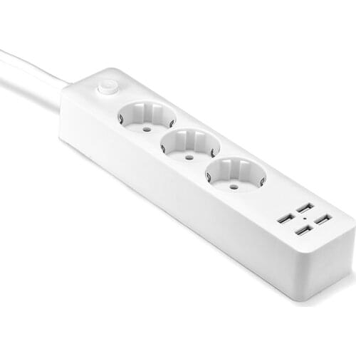 EU Schuko type Sockets USB Power Strip Portable1.8m Cable Surge Protector Multiple Electric Extension Socket With 4 USB Port