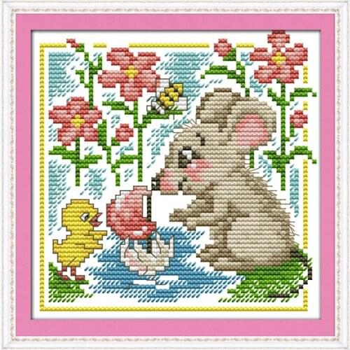 Cross Stitch Joy Sunday The Little Mouse Learning To Swim Thread Paintings 11CT 14CT DIY Embroidery Kit Home Decoration Sets