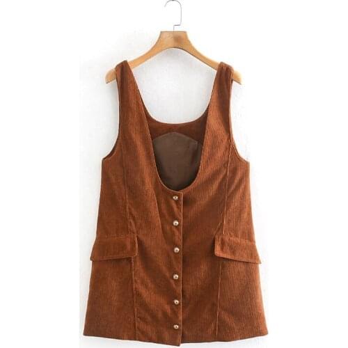 High quality ladies plain short dress buttoned corduroy jumper dress fashion girly dress