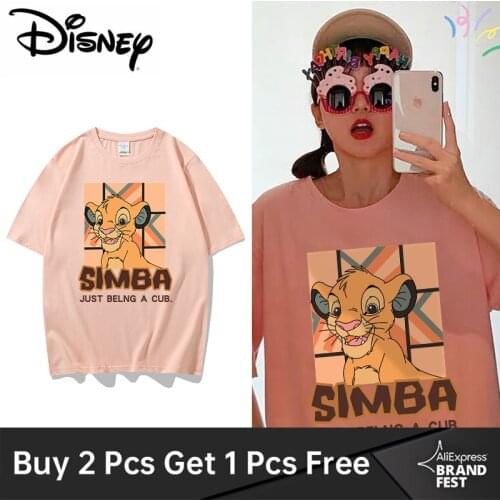 Disney T-Shirt Fashion Causal The Lion King Simba Cartoon Print Short Sleeve Harajuku Women Cotton Korea Female Tee Tops Femme
