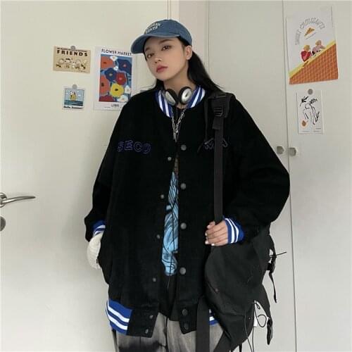 2021 New Jacket Women Autumn and Winter Korean Version of Oversized Coat Loose Baseball Uniform Motorcycle Jacket Pilot
