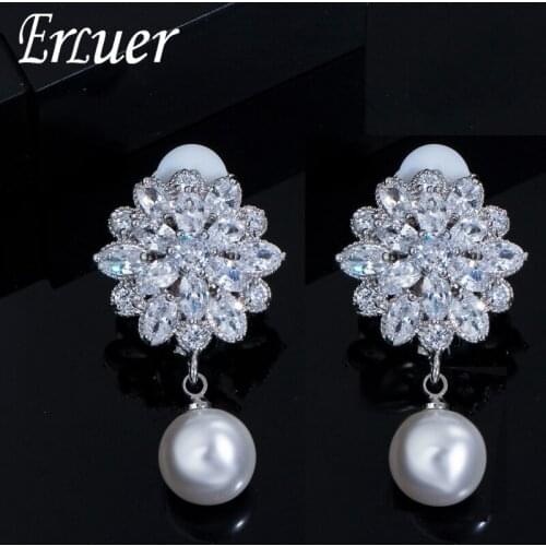 ERLUER European New Crystal Fashion Star Long Pendant Pearl Earring For women Zircon Drop Earrings Gift for Friend Party Daily