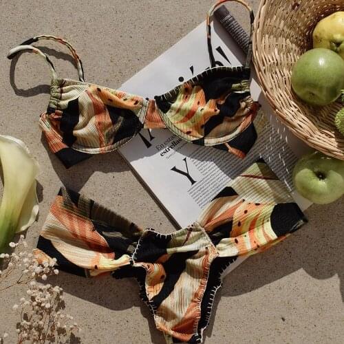 Swimwear Women Low Waist Bikini Yellow Printed Bikini Push Up Biquini Sexy Swimsuit Maillot De Bain Femme Micro Bikinis 2020