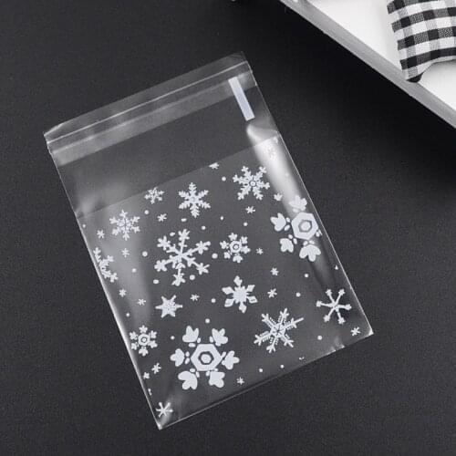 100Pcs/lot New Arrival 7x7cm Clear Christmas Snowflake Cookie Bag,Plastic Cellophane Self Adhesive Seal,Bakery Gift Cello Bags