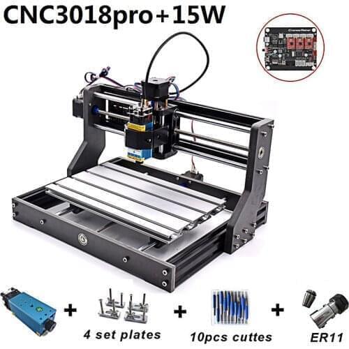 15W CNC Engraving Machine 3018 Pro Laser Head Wood Router 500mw 2500mw 5500mw PCB Milling DIY Carving Marking Machine Drill Bit