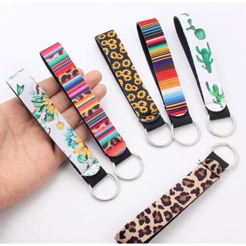 Flower Pattern Cloth Band Keychain Key Chain Lanyard For Women Phone Case Wallet Long Ribbon For Bag Charms Car Key Ring