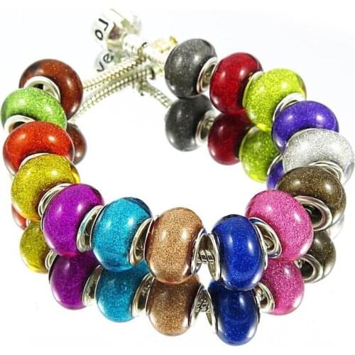 20Pcs Wholesale Lots Bulk Glitter Big Hole Murano Spacer Beads Fit Pandora Charms Bracelet DIY European Beads for Jewelry Making