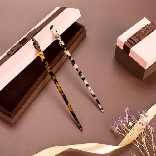 U2JF Acetate Chopsticks Hair Sticks Tortoise Shell Hairpin Retro Leopard Print Chignon Hairstyles Decorative Accessories