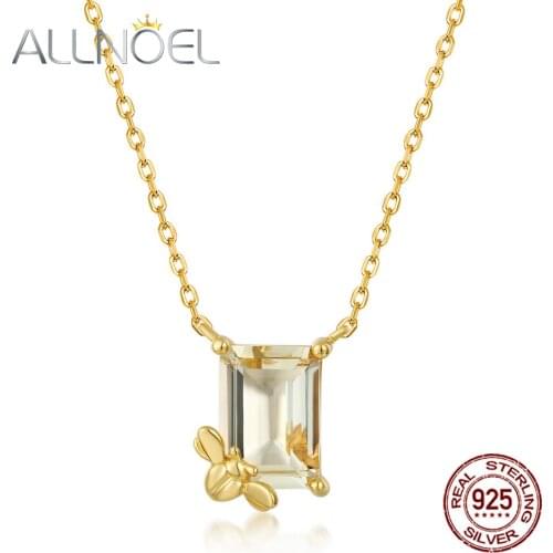 ALLNOEL Solid 925 Sterling Sliver Necklace For Women Lemon Crystal Real Gold Plated Anniversary Luxury Fine Jewelry New Gift