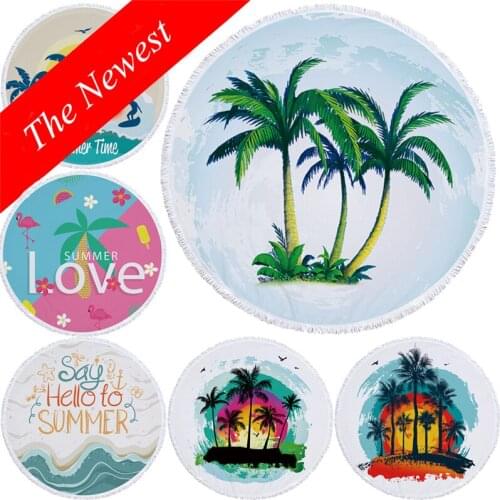 Casegrace Printed Coconut Tree Bath Towel Green Round Beach Towel Microfiber Picnic Mat Table Cloth Yoga Mat With Tassels