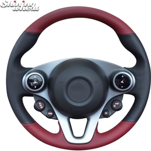 Shining wheat Black Genuine Leather Hand Sew Car Steering Wheel Cover for Smart New Fortwo Forfour 2015-2017