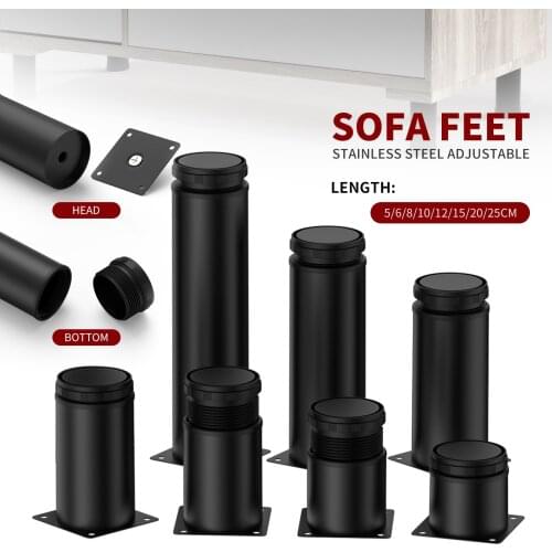 5-25cm black Adjustable Metal Furniture Legs,Stainless Steel Adjustable feet Replacement Leg for Sofa Chair Ottoman Cabinet