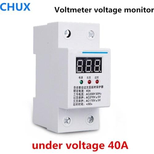 Digital 40A 32A 230V Automatic Reconnect Over Voltage protection protective device relay with Voltmeter Under voltage monitor