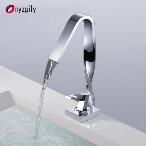 Bathroom Faucet Cock Chrome Waterfall Faucet Bathroom Tap Bathroom Basin Mixer Tap with Hot and Cold Water