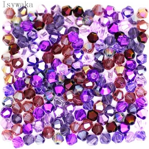Isywaka purple Multicolor 100pcs 4mm Bicone Austria Crystal Beads charm Glass Beads Loose Spacer Bead for DIY Jewelry Making