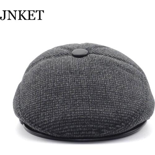 JNKET Autumn Winter Outdoor Adult and Elderly Men Cotton Hat Peaked Cap Warm Earflap Beret Hat Gatsby Cap Casquette