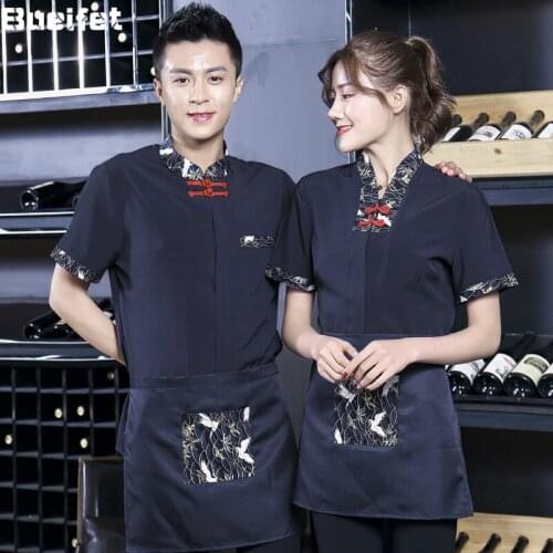 Hotel Restaurant Waiter Overalls Men and Women Hot Pot Shop Workwear Summer Fast-food Waiter Uniforms Catering Chef Jacket