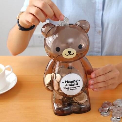 13.3x23.7cm Money Box Piggy Bank Bear Plastic Coin Bank Cartoon Modern Money Saving Box Home Decor Figurines Craft Gift For Kids