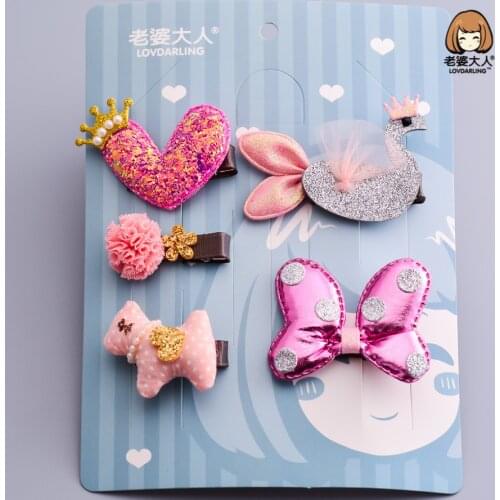 Korean-Style Bright Leather Crown Love Butterfly Little Duck Cartoon Hair Clip Hairpin Combination Gift Set
