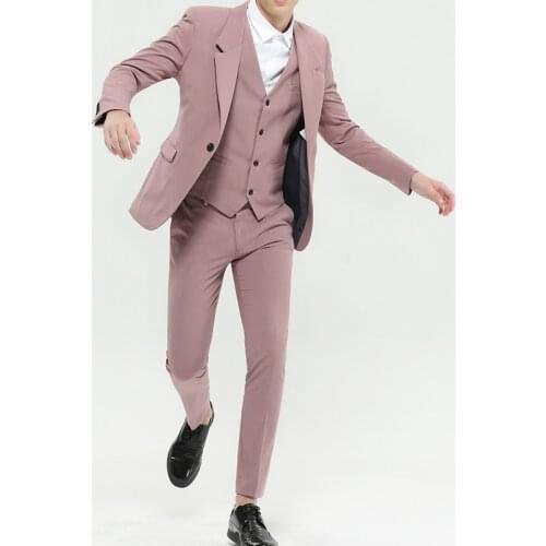 Pink Mens Suits Groom Tuxedos Groomsmen Men Suit Wedding Party Suit Costume Homme Best Man Wear 3 Pieces Suit(Jacket+Pants+Vest)