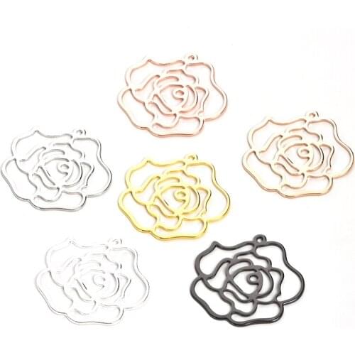 Brass electroplating multicolor hollow single hole rose flower necklace pendant lady hollow flower earring accessories