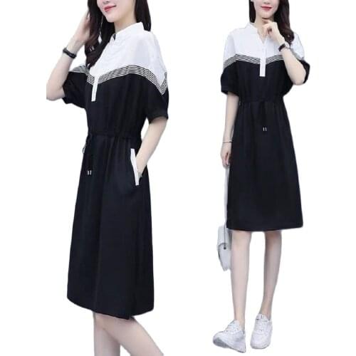 2021 Summer Clothes For Women New Loose Casual Plus Size Women Clothing Mid-Length Dress Female Slimming Waist Stitching Dress