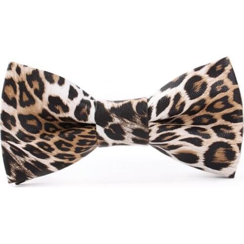 Linbaiway PU Leather Bowtie for Men Suit Leopard Bow Tie Female Necktie Cravate Homme Wedding Party Ties for Men Custom Logo