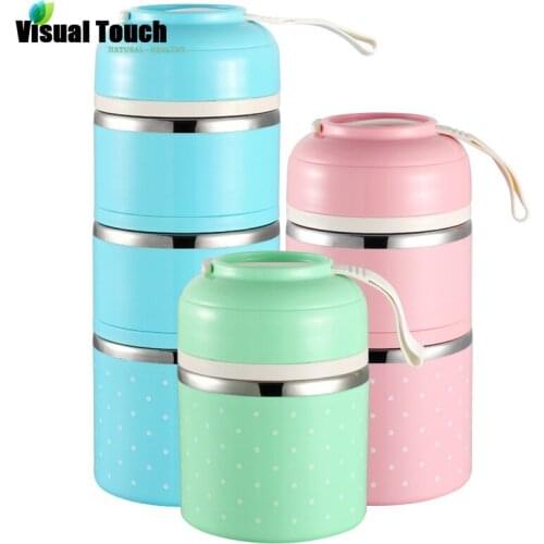 Visual Touch Cute Japanese Lunch Box For Kids Portable Outdoor Stainless Steel Bento Box Leak-Proof Container Kitchen Food Box