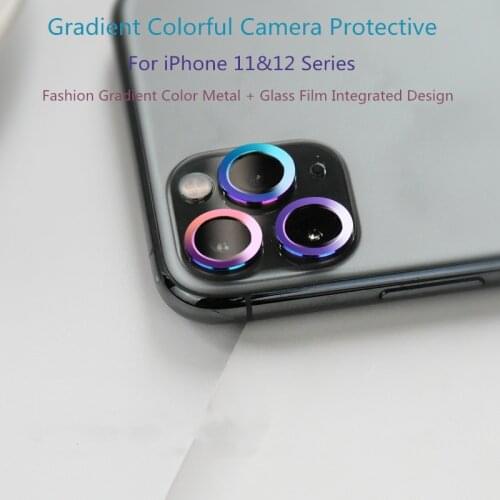 Fashion Metal + Glass Gradient Colorful Camera Protector Ring For iPhone 12 Mini 11 Pro Max Rear Lens Cover Case Protective Film