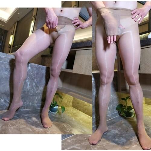 Fashion Men Silky Sexy Gloss Ultra Thin Pantyhose Entrance Guard Tight-Fitting Pantyhose Magic Oil Shine Silk Stretch Tights
