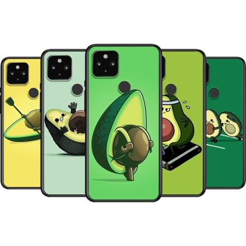 Cartoon Avocado Soft TPU Silicone Black Cover For Google Pixel 5 4A 5G 4 XL Phone Case
