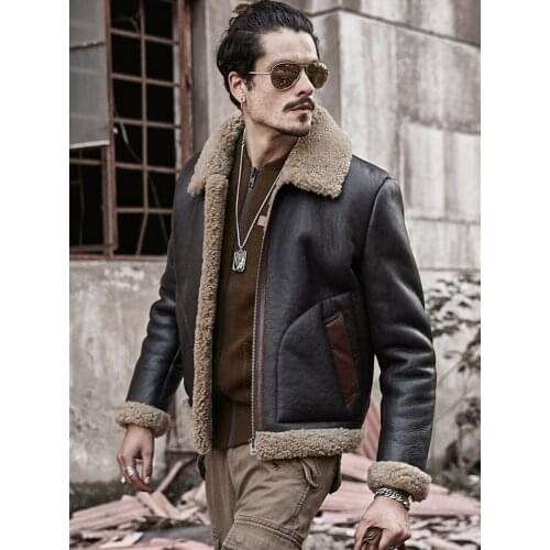 Shearling Coat Mens Black B3 Bomber Jacket Short Leather Jacket 2019 New Mens Winter Coats Fur Jacket