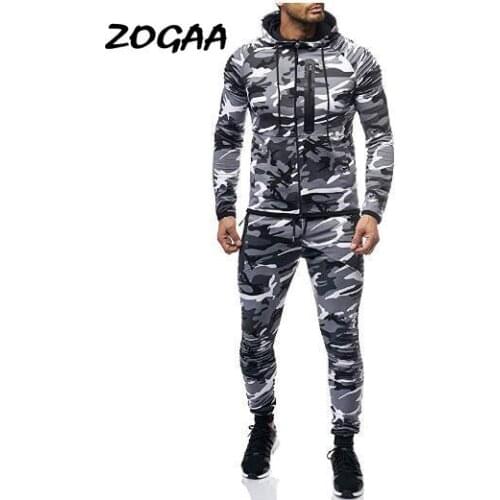ZOGAA 2020 Mens Sports Suit Fashion Camo Set Arm Fold Personality Fitness Leisure Comfort Set