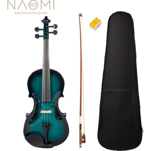 NAOMI 4/4 Fiddle Basswood Violin Set W/ Rosin +Brazilwood Bow +Violin Case String Instrument Blue& Black Gradual