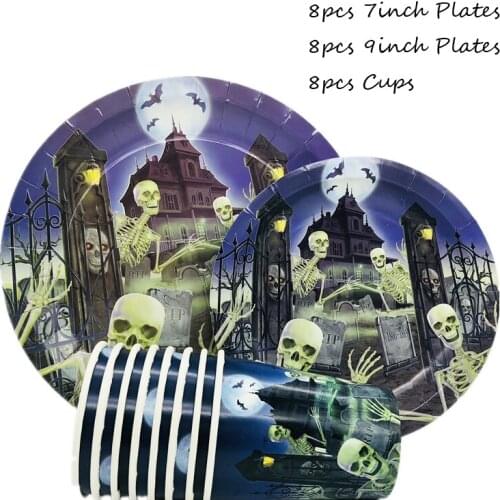 Omilut Halloween Party Tableware Set Halloween Birthday Party Decorations Tableware for Kids Halloween Disposable Tablecloth