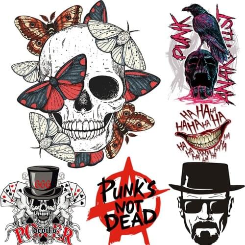 Skull Thermo Stickers On Clothes Hippie Iron-on Transfers For Clothing Punk Motorcycle Iron on Patches Breaking Bad Stripes