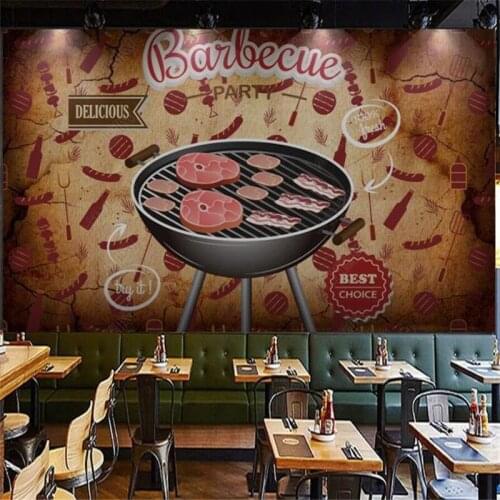 Nostalgic Retro Barbecue Fast Food Restaurant Industrial Decor 3D Mural Wallpaper Snack Barself Adhesive Contact Wall Paper