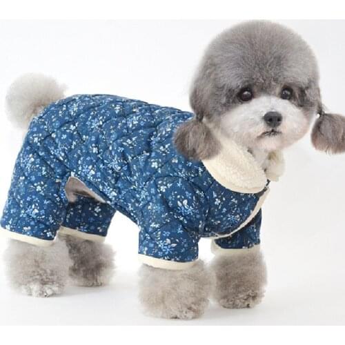Pet Clothes Cute Floral Dog Jumpsuit Warm Winter Dog Clothing Puppy Apparel Small Dog Costumes Pomeranian Yorkie Poodle Clothing