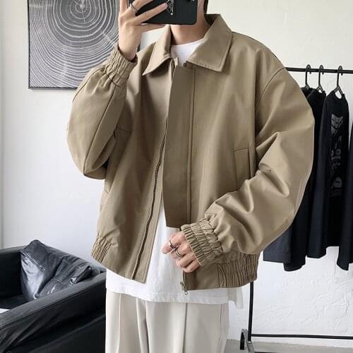 Autumn Short Jacket Mens Fashion Casual Black/Khaki Lapel Jackets Mens Streetwear Loose Hip-hop Bomber Jacket Men Outwear M-2XL