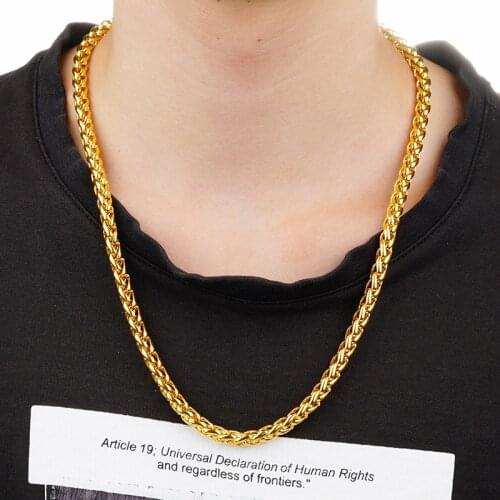 24K Gold Chain Necklace Gold Rock Punk fine Style Men Long Choker Chain Hip Hop Jewelry erkek kolye Free shipping Never Fade