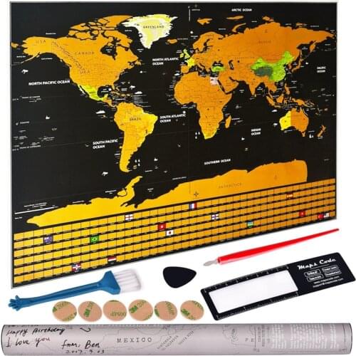 Large Size Scratch Off World Travel Map Premium Personalized Wall Sticker Poster All Country Flags Gift Package For Travelers