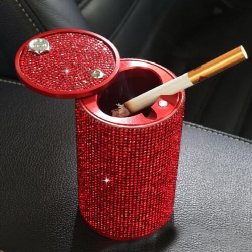 Portable Rhinestone Metal Ash Holder Women Auto Universal Cigarettes Ashtray