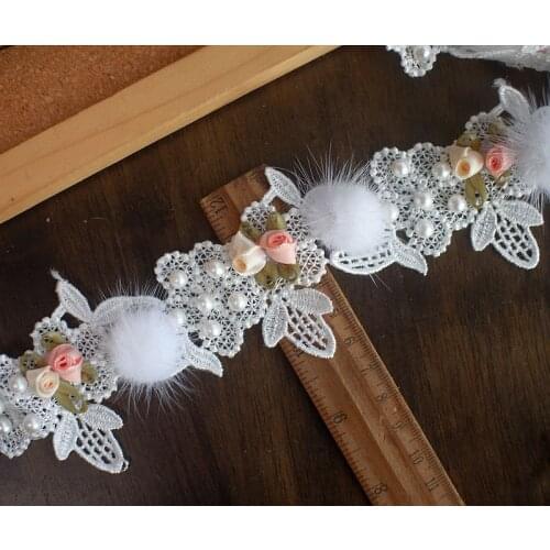 Furry 3D Flower Leaf Lace Trim Ribbon Fabric Embroidered Applique Sewing Craft Wedding Dress Clothes